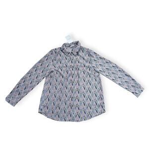 Bohme Blouse Colorful Boho Peacock Button Up Shirt Long Sleeve Blouse Women Sz M